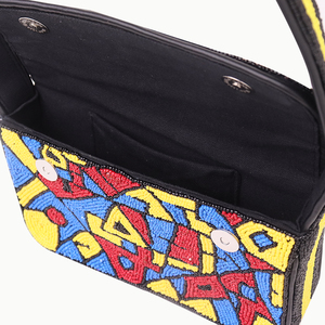 Handmade Bohemian Beaded <b>Shoulder</b> Bag Multicolor Geometric Pattern Black <b>Strap</b> Women Magnetic Closure Handbag Wholesale - Product Image 3
