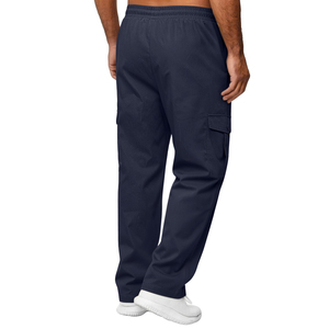 Men's Navy Blue <b>Cargo</b> Sweatpants Elastic Waist Drawstring Multiple Pockets Casual Cotton Pants Autumn Wear - Product Image 4