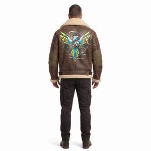 Chaqueta Bomber B-3 de Piel de Merino Gruesa Personalizada OEM para Hombre, Chaqueta de Vuelo de Invierno con Gráficos Cyberpunk y Cuero Desgastado - Product Image 2