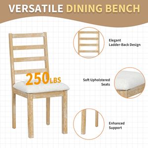 Farmhouse 60inch Extendable Pedestal Dining <b>Table</b> <b>Set</b> 6-Piece Including 18inch Removable Leaf 44inch <b>Bench</b> 4 Ladder Back Dining - Product Image 4