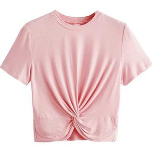 Camiseta Corta para Mujer, Cuello Redondo, Color Sólido, Tejido de Punto, Estilo Casual para Todas las Temporadas - Product Image 3