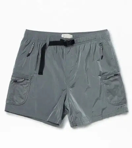 Men's Solid <b>Black</b> Color Geometric Pattern <b>Cargo</b> <b>Shorts</b> Mid Elastic Waist Quick Dry 340g Casual Style with Pockets - Product Image 2