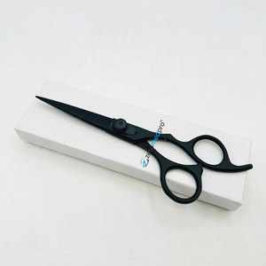 Ciseaux de barbier professionnels de haute qualité pour droitiers en acier inoxydable noir mat avec fonction de coupe, logo personnalisé et emballage - Product Image 1