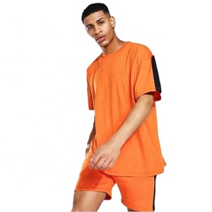 Conjunto Deportivo de Algodón Naranja para Hombre, Manga Corta, Cuello Redondo, Color Sólido, Pantalones Cortos Casuales de Verano, Corte Holgado, Ligero y Transpirable - Product Image 1