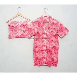 Conjunto de pijama de algodón 100% hecho a mano en India, transpirable, estampado a mano, estilo vintage, ropa de dormir corta para mujer. - Product Image 4