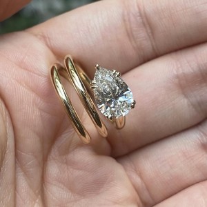 Pear Cut Lab Grown Diamond Engagement <b>Ring</b> Thick <b>Plain</b> Band 925 Sterling Silver Solitaire Wedding <b>Ring</b> IGI Certified Minimalist - Product Image 2