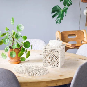 Boîte à mouchoirs bohème en macramé 6x6 pouces, en corde de coton, décorative, faite à la main, étui carré pour serviettes, pour la maison ou le bureau - Product Image 5