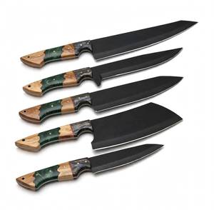 Juego de utensilios de cocina de 5 piezas, negro mate, hecho a mano, con mango de resina verde y madera híbrida - Product Image 6