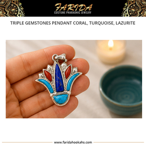 Bijoux de haute qualité, authentiques, multicolores, de style égyptien unique, vintage, pharaonique, pour femmes, pendentif triple pierres précieuses, cadeau de mariage - Product Image 2