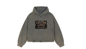 Fabricant de sweats à capuche streetwear, broderie vieillie, délavage vintage, délavage à l'acide, coupe ample et carrée, MOQ 10, fournisseur - Product Image 3