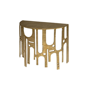 Mesa Consola de Diseño Elegante con Patrón Abstracto, Base de Metal de Primera Calidad Chapada en Oro, con Superficie de Mármol Negro - Product Image 3