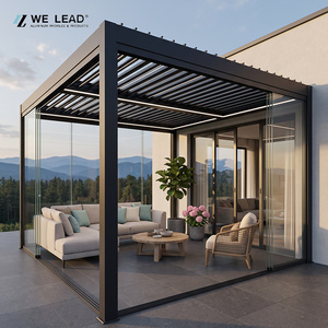 We Lead Modern Aluminum Pergola Black Square Bioclimatic <b>Garden</b> Structure With Glass Panels And LED Lighting - Product Image 2