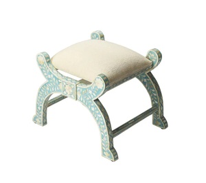 Taburete con incrustaciones de hueso azul y blanco, mesa auxiliar de lujo con detalles florales para sala de estar y dormitorio, muebles indios personalizables con incrustaciones, venta al por mayor. - Product Image 5