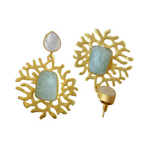 Pendientes colgantes de amazonita con nácar, joyería de moda, chapados en oro, hechos a mano. - Product Image 3