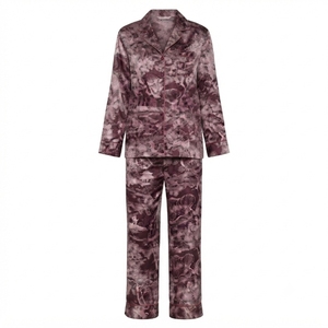 Conjunto de Pijamas de Poliéster para Mujer, Manga Larga, Estampado, Elegante, Cuello Camisero, Cierre de Botones, Ropa de Dormir para Otoño - Product Image 4