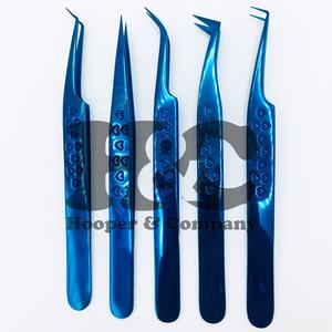 Nouveau bleu pince à épiler coeur conception pince à épiler en acier inoxydable Extension de cils pince à épiler Logo durable offre pointe de Fiber pour cils vison - Product Image 1