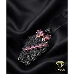 จี้เพชรดำเพาะเลี้ยงพร้อมโบว์สีชมพู เงินแท้ 925 ประดับเพชรแบบ Iced Out เครื่องประดับฮิปฮอป - Product Image 1