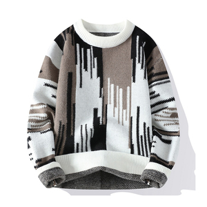 Suéter de Punto con Patrón Geométrico para Hombre, Cuello Redondo, Manga Larga, Estilo Casual para Otoño - Product Image 1