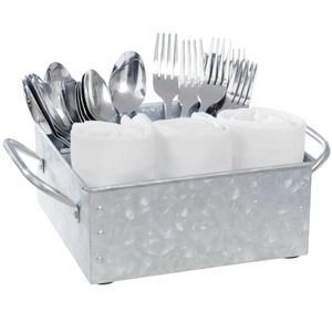 Modern Silver Galvanized Steel Heavy Duty Caddy Metal Flatware Condiment Organizer Handle <b>Kitchen</b> Dining Table Holder On Sale - Product Image 1