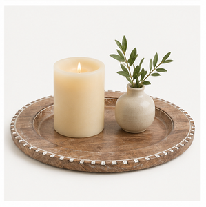 Assiette de service élégante et durable en bois de manguier avec incrustation d'os et bord perlé, écologique, moderne, personnalisable, vaisselle, décoration de table d'hôtel - Product Image 2