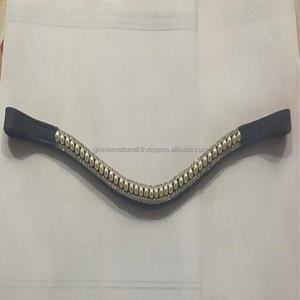 Personnalisé 3 rangées de perles blanches et de cristaux Diamante Bling Rhinestones Wave Shape Black Leather Horse Brow Band at Wholesale - Product Image 2