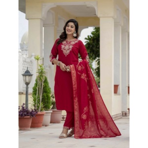 Conjunto de traje Kurti elegante para mujer con pantalón recto y dupatta - Product Image 5