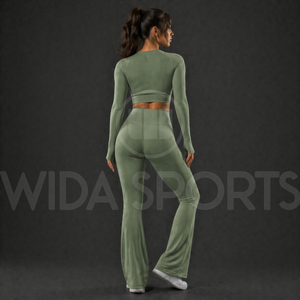 Conjunto Deportivo para Mujer, Top Corto de Manga Larga y Leggings de Cintura Alta, Ropa Deportiva Elástica y Transpirable - Product Image 2