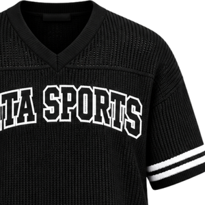 Black Custom Knitted <b>V</b> <b>Neck</b> Jersey Short Sleeve Striped Athletic <b>Shirt</b> Breathable <b>Oversized</b> Casual Sports Team Uniform Top - Product Image 6