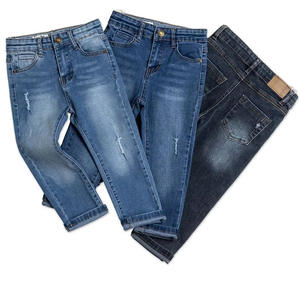 Jean droit délavé style hip-hop décontracté pour enfant avec décoration délavée - Product Image 1