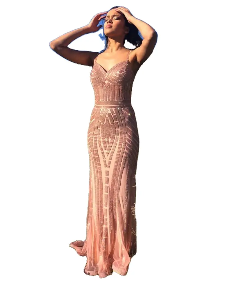 Nàng Tiên Cá Buổi Tối Dresses Phụ Nữ Buổi Tối Áo Vàng Bạc Đính Cườm Rhinestone 2022 Phong Cách Mới Bán Buôn Giá Rẻ Thiết Kế Thời Trang Màu Hồng