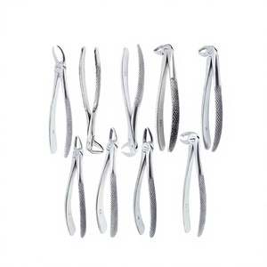 Juego de fórceps para extracción dental, con mango estriado plateado, clase I, instrumentos quirúrgicos manuales - Product Image 1