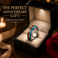 Bague en carbure de tungstène poli bombé de 8 mm avec incrustation turquoise et bois, flèche en or rose pour homme - Vente en gros