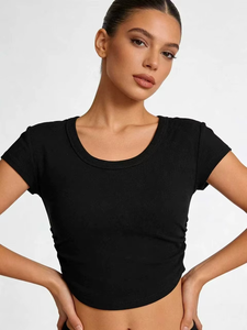 Top Corto de Punto para Mujer, Estilo Vintage, Sólido, Transpirable, Ecológico, Ajustado, Estilo Y2K, Blusa Corta de Manga Corta para Salir - Product Image 6