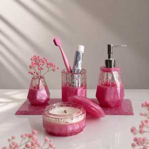 Two- Piece Marble Effect Resin <b>Bathroom</b> <b>Accessories</b> <b>Set</b> European-Style Marble Effect Tumbler Dispenser for Home Decor - Product Image 5