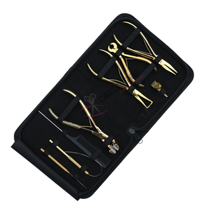 Gold Hair Extension tools Accessories Set featuring Stainless Steel <b>Tape</b> In Plier Bead Remover Fusion Bond Cutter Rat Tail Comb - Product Image 1