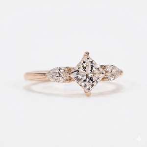 Anillo de compromiso de oro amarillo de 18 quilates con diamante cultivado en laboratorio de 2.35 quilates, color E, VVS2, corte princesa, anillo de tres piedras, regalo de aniversario - Product Image 1