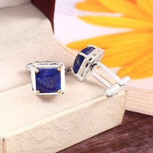 Boutons de manchette en argent allemand avec lapis-lazuli naturel, pierre précieuse bleue, accessoires de costume pour homme, cadeau de mariage, cadeau de marié, anniversaire, Noël, luxe - Product Image 2