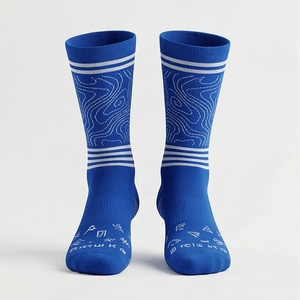 Chaussettes pour hommes, bleues, à motif géométrique, tricotées en jacquard, respirantes, style sport, pour l'été - Product Image 1