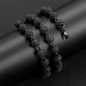 Luxury Black Rhodium Plated 925 Silver Beaded Necklace With <b>Crystal</b> Rhinestone <b>Ball</b> Chains Unisex Everyday Wear for Sale - Product Image 1