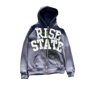 Sudadera con capucha para hombre, personalizada al por mayor, con cremallera, desgastada, ecológica, de 300g, de alto gramaje, lisa, estilo vintage, con lavado ácido y efecto descolorido por el sol - Product Image 5