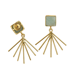 Pendientes Geométricos Colgantes Chapados en Oro de 18K, Hechos a Mano con Amazonita Cuadrada Engastada en Bisel, Estilo Vintage Boho Chic, Joyería de Moda Unisex para Aniversario - Product Image 2