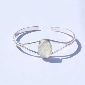 กำไลข้อมือเงินแท้ 925 ประดับพลอยเพรนไนต์ธรรมชาติ รูปไข่ ทำมือ ปรับขนาดได้ เครื่องประดับผู้หญิง สำหรับคริสต์มาส - Product Image 4
