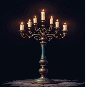Heavily distressed antique brass 5-light <b>candelabra</b> with dramatic acanthus leaf scrollwork and detailed leaf-shaped bobeches. - Product Image 3
