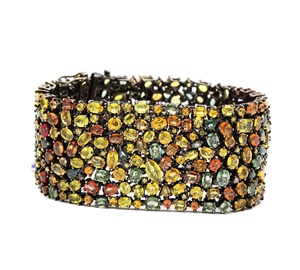 Bracelet tennis en argent sterling 925 plaqué rhodium noir avec pierres précieuses saphir multicolores, bijoux pour femmes, certifié IGI, cadeau pour elle - Product Image 1
