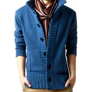 Men's Sweater Men's Cardigan <b>Stitching</b> Stand Collar Long Sleeve Side Pockets Buttons Closure Solid Color Sweater <b>Coat</b> Knitwear - - Product Image 2
