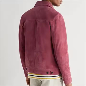 <b>Men's</b> Burgundy Suede <b>Leather</b> Jacket Turn Down Collar Button Up Casual <b>Coats</b> - Product Image 2