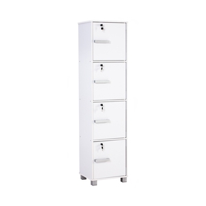 Minimalist Laminated Board <b>Storage</b> Box <b>White</b> Finish Four Tier Multi-Purpose Lockable Organizer <b>Cabinet</b> with Separate Key Locks - Product Image 1