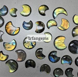 Cabochons de labradorite naturelle de haute qualité, forme lune, faits à la main, lisses, magnifiques pierres précieuses en vrac, labradorites de couleurs mélangées - Product Image 5