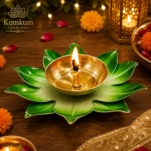 Modern Elegant <b>Brass</b> Diya <b>Candlestick</b> <b>Holder</b> with Lotus Design Crystal Gold Finish for Home Dining Table Room Home Decoration - Product Image 2