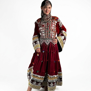Traditional Handmade Lace <b>Sequined</b> Maxi Long Sleeve Vintage Women's Afghani Dresses Embroidery Natural Zippers Afghan Kuchi Dres - Product Image 1